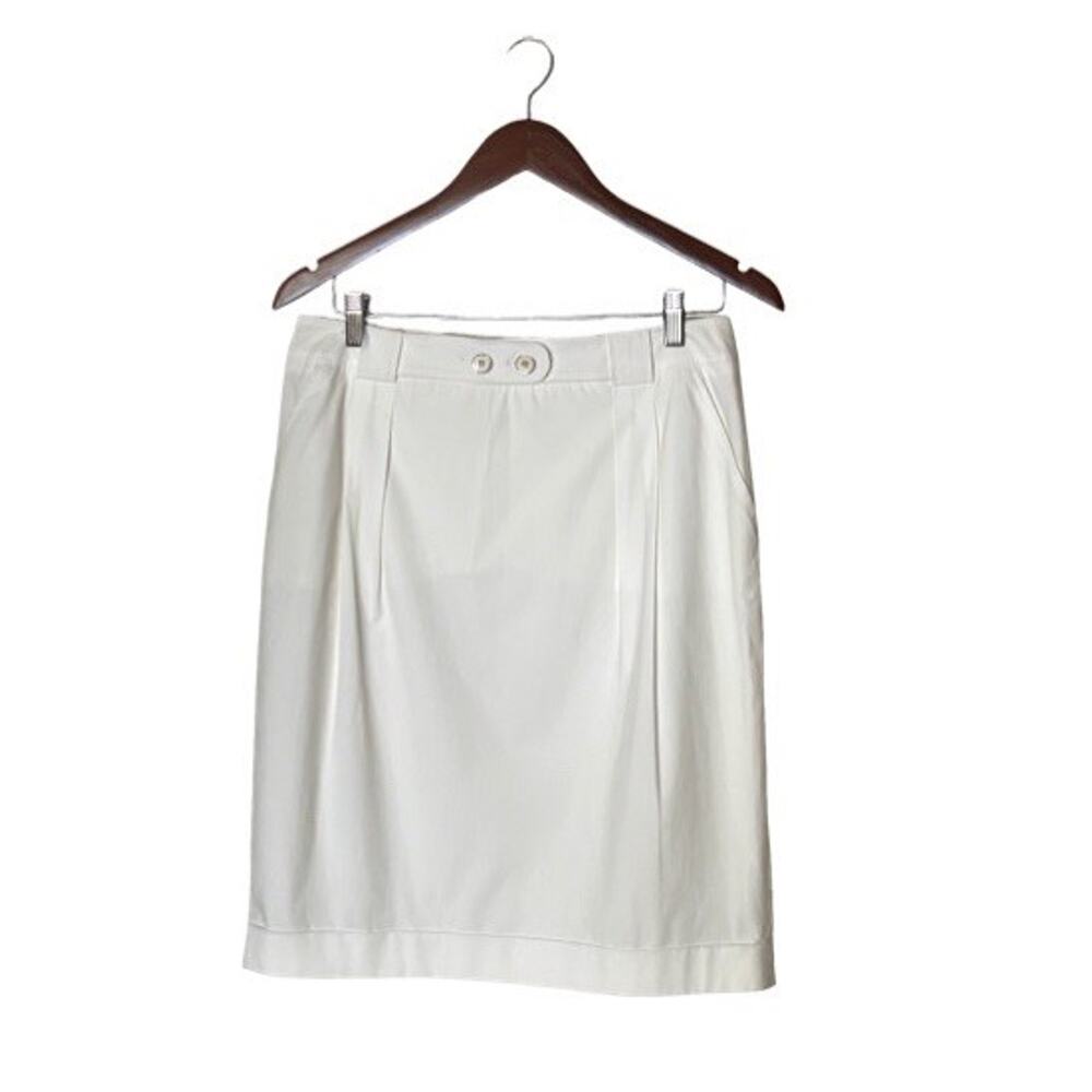 Rena Lange Pencil Skirt Size 8 White Pleated Cotton Preppy Office Fashion Show